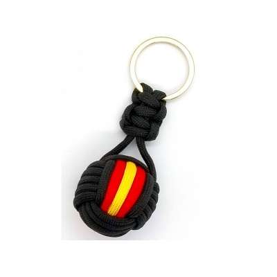 Llavero bola paracord bandera España. Negro.