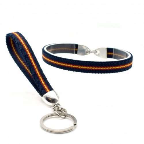 Conjunto Pulsera y llavero lona azul Bandera de España