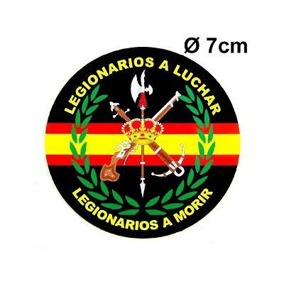 Pegatina de vinilo con el escudo de La Legión y la bandera de España (Ø 7cm)